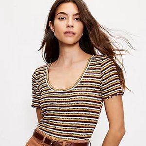 NWT LOFT Strip Ribbed Ruffle Baby Tee - XS